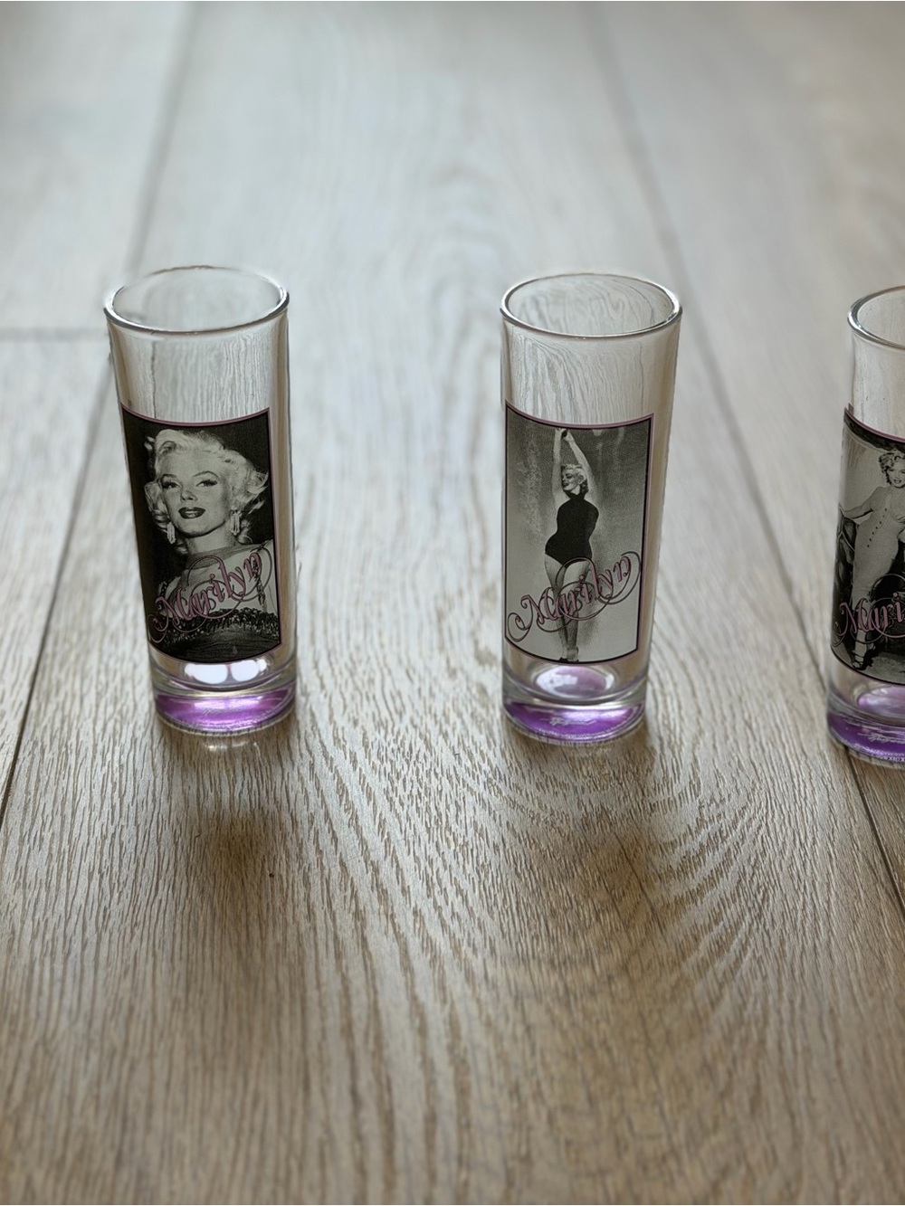 Vintage Marilyn Monroe Pin-Up Shot Glasses with Purple Bases (Set)